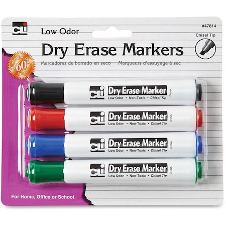Cli Markers, f/Dry-Erase Boards, Chisel Tip, 4/PK, AST PK LEO47814